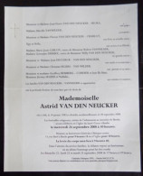 Faire Part Décès / Melle Astrid Van Den Neucker Née à Ath 1983 Et Décédée 2008 - Todesanzeige