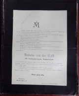 Faire Part Décès / Mme Van Der Elst Née Françoise Masquelin à Bruxelles 1853 Et Décédée à Menton France 1903 - Obituary Notices