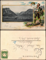 Inzell / Obb. Passepartout Stadt - Wanderer 1904 Goldrand/Prägekarte - Autres & Non Classés