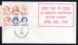 CANADA 1974 FDC Cover. Caricature Series 25c Booklet, Military Aircraft Cover (p2856) - Storia Postale