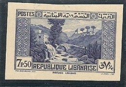 Grand Liban N° 156 A , 7piastre 50 Bleu Non Dentelé Sans Charniére** Luxe Signé Scheller , Trés Rare Timbre RRR - Ongebruikt