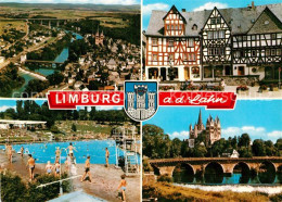 72928640 Limburg Lahn Fliegeraufnahme Fachwerkhaeuser Schwimmbad Bruecke Kirche  - Limburg