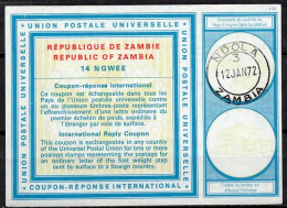 ZAMBIE ZAMBIA  Vi20  14 NGWEE  International Reply Coupon Reponse Antwortschein Cupon Respuesta IRC IAS  NDOLA 12.01.72 - Zambia (1965-...)