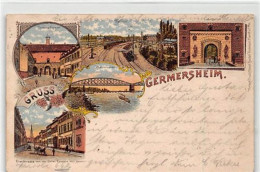 39099408 - Germersheim, Lithographie Mit Bahnhof, Ludwigsthor, Rheinbruecke, Lilienstrasse Von Der Zoller Kaserne Aus G - Germersheim