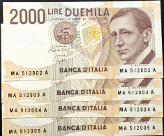 2000 Lire  G. Marconi - Ciampi   N° 9 Banconote Serie A (consecutive)   Più N° 5 Serie B-C-D.   FDS (splendide) - 2.000 Lire