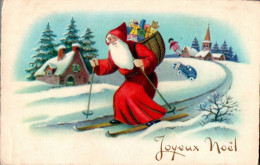 E9524 - Glückwunschkarte Weihnachten - Weihnachtsmann Santa Claus Ski Skier Winterlandschaft - Kerstman