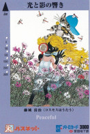 Japan Prepaid SF Card 3000 - Art Peaceful Girl Cat Flowers Dragonflies - Japan