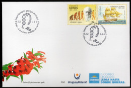 URUGUAY 2023 (Nature, Biology, Genetics, Gregor Mendel, Charles Darwin, DNA, Peas, Ships)- 1 Cover With Special Postmark - Uruguay