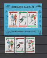Gabon 1980 Olympic Games Moscow, Athletics, Boxing Set Of 3 + S/s MNH - Sommer 1980: Moskau