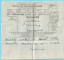 Télégramme CONGO BELGE Obl KANIAMA 14 IV 1957 Origine KAMINA  Service Intérieur - Telegrammen