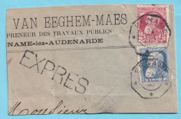 TP 74, 76 Obl  Octogonale EENAME 24 Décembre 06 + Griffe EXPRES  - Audenarde - 1905 Barbas Largas