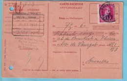 Carte Récépissé Ontvangkaart TP S29 Grand Obl Rectangulaire BRUXELLES DEPART 26 XI 41 + Exempt Du Droit De Timbre  - Cartas & Documentos