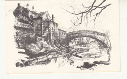 G56. Vintage Card. Drawing Of Houses And Bridge Over A River. - Autres & Non Classés