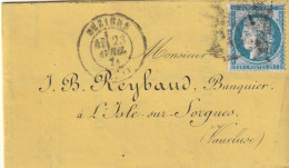 Lettre De Béziers à L'Isle Sur Sorgues LAC - 1849-1876: Periodo Clásico