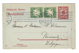 EP E.P. Entier Postale Ganzsache Deutschland Konigreich Bayern Munchen 1910 Kartenbrief Peruwelz 10 Pfennig Allemagne - Postal  Stationery