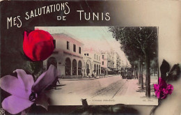 Mes Salutations De Tunis - L'Avenue Jules Ferry - Tramway - Ed. ND Phot. Neurdein  - Tunisie