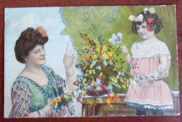 Cpa Fille Avec Sa Maman - Fleurs - Papillon 1909 - Scenes & Landscapes