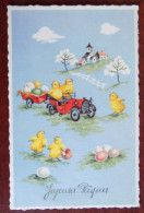 Cpsm Joyeuses Pâques - Poussins Humanisés - Voiture - Oeufs - Ostern