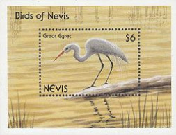 NEVIS 1991 - Oiseaux - Grande Egrette - Bloc - Cigognes & échassiers