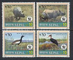 NEPAL 2000 - W.W.F. - Faune - Oiseaux Et Rhinocéros - 4 V. - Ooievaars