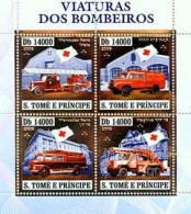 S.TOME E PRINCIPE 2006 - Véhicules De Pompiers- 4 V. Sur Fond Argent - Bombero