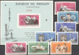 Paraguay 1965, Space Space, Kennedy, Churchill, 8val +BF IMPERFORATED - Amérique Du Sud