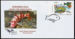 GREECE- HELLAS 2016 FDC : "Fish Of The Mediterranean" Horizontaly Imperforate  See- Tenant From Booklet - FDC