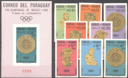 Paraguay 1966, Olympic Games, Mexico, 8val +BF IMPERFORATED - Archaeology