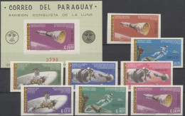 Paraguay 1966, Space, Moon Explorers, 8val +BF IMPERFORATED - Paraguay