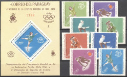 Paraguay 1966, World Ski Championships, Chile And Winter Olympic Games, Grenoble, 8val +BF - Paraguay