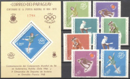 Paraguay 1966, World Ski Championships, Chile And Winter Olympic Games, Grenoble, 8val +BF - Hiver 1968: Grenoble