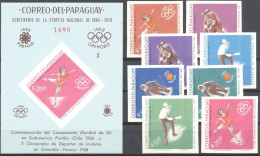 Paraguay 1966, World Ski Championships, Chile And Winter Olympic Games, Grenoble, 8val +BF IMPERFORATED - Skisport