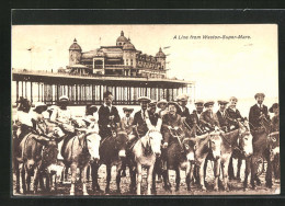 AK A Line From Weston-Supper-Mare, Eselkavallerie Am Strand  - Esel