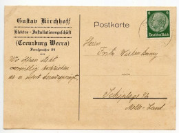 Germany 1930's Postcard; Creuzburg (Werra), Gustav Kirchhoff, Elektro-Installationsgeschäft To Schiplage; 6pf Hindenburg - Lettres & Documents