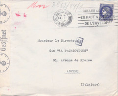 Censored Cover WW2: Posted Paris 108 14.1.1942 To Anvers, Belgium - Censored By Germans In Köln (Label + Cachet). Postal - Militaria