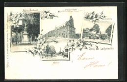 AK Luckenwalde, Gasthaus Lindenberg, Kriegerdenkmal, Postgebäude Und Elsthal  - Luckenwalde