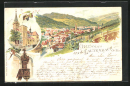 Lithographie Lautenbach, Vue Générale, L'Église, Kanzel  - Sonstige & Ohne Zuordnung