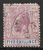 BAHAMAS  ..KING GEORGE V...(1910-36..)....5/-.....SG88.....SHORT CORNER....(CAT.VAL.£70..)....USED.... - 1859-1963 Colonia Británica