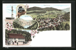 Lithographie Mollau, Gasthaus Zu Den Zwei Schlüsseln, St. Johannes Fontaine, Vue Générale  - Sonstige & Ohne Zuordnung