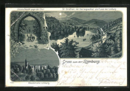 Mondschein-Lithographie Sasbach, Klosterruine Limburg, St. Grethen M. Herzogweiher, Innerenansicht Gegen D. Chor  - Sasbach