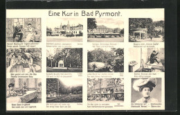 AK Bad Pyrmont, Bahnhof, Kurhaus, Helenen Quelle  - Santé