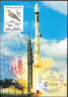 France Kourou Space Maxi Card 1985. Satellite "G-Star" "Telecom 1B" Launch. Ariane V13 - Europa