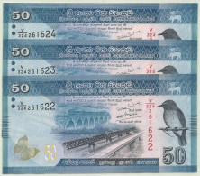 SRI LANKA - 3 X 50 RUPEES Consecutive - 2020.08.12 - Pick 124.NEW - Unc. - Serie V/324 - Sri Lanka