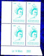 Togo,2002- Bella Bellow , 110F-Quatrein,angle Of Sheet. New NH - Togo (1960-...)