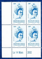 Togo, 2002- Bella Bellow 125F- Quatrein, Angle Of Sheet. New NH - Togo (1960-...)