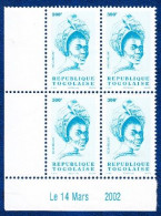 Togo,2002- Bella Bellow 300F- Quatrein, Angle Of Sheet. New NH - Togo (1960-...)