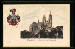 Passepartout-Lithographie Magdeburg, Dom Mit Präsidialgebäude, Wappen  - Other & Unclassified