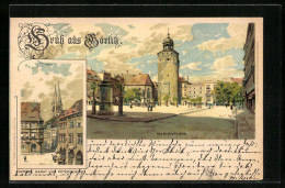 Lithographie Görlitz, Marienplatz, Unterer Markt Und Peterskirche  - Görlitz