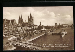 AK Köln A. Rh., Rheinpartie Mit Dom, St. Martin Und Hohenzollernbrücke  - Köln