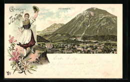 Lithographie Jenbach, Panorama Mit Bergmassiv  - Autres & Non Classés